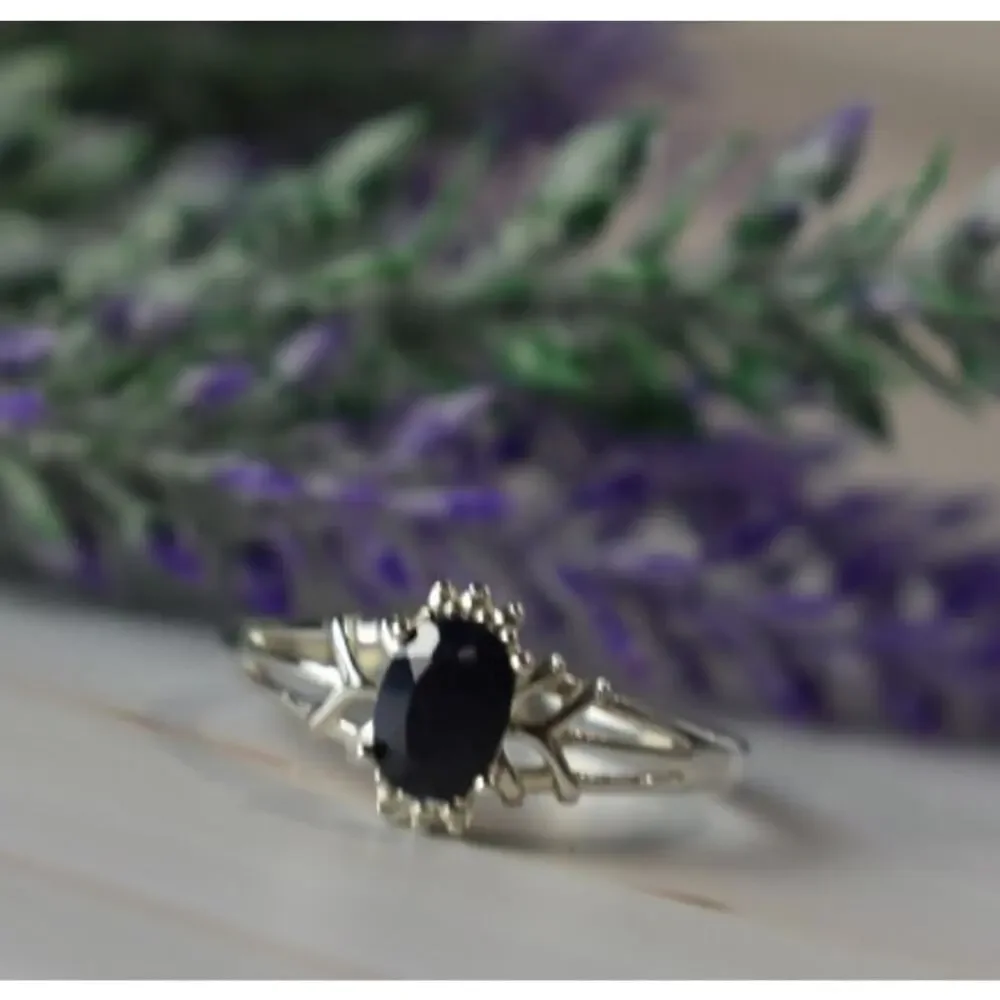 925 Sterling Silver Black Spinel Ring Size 10.25